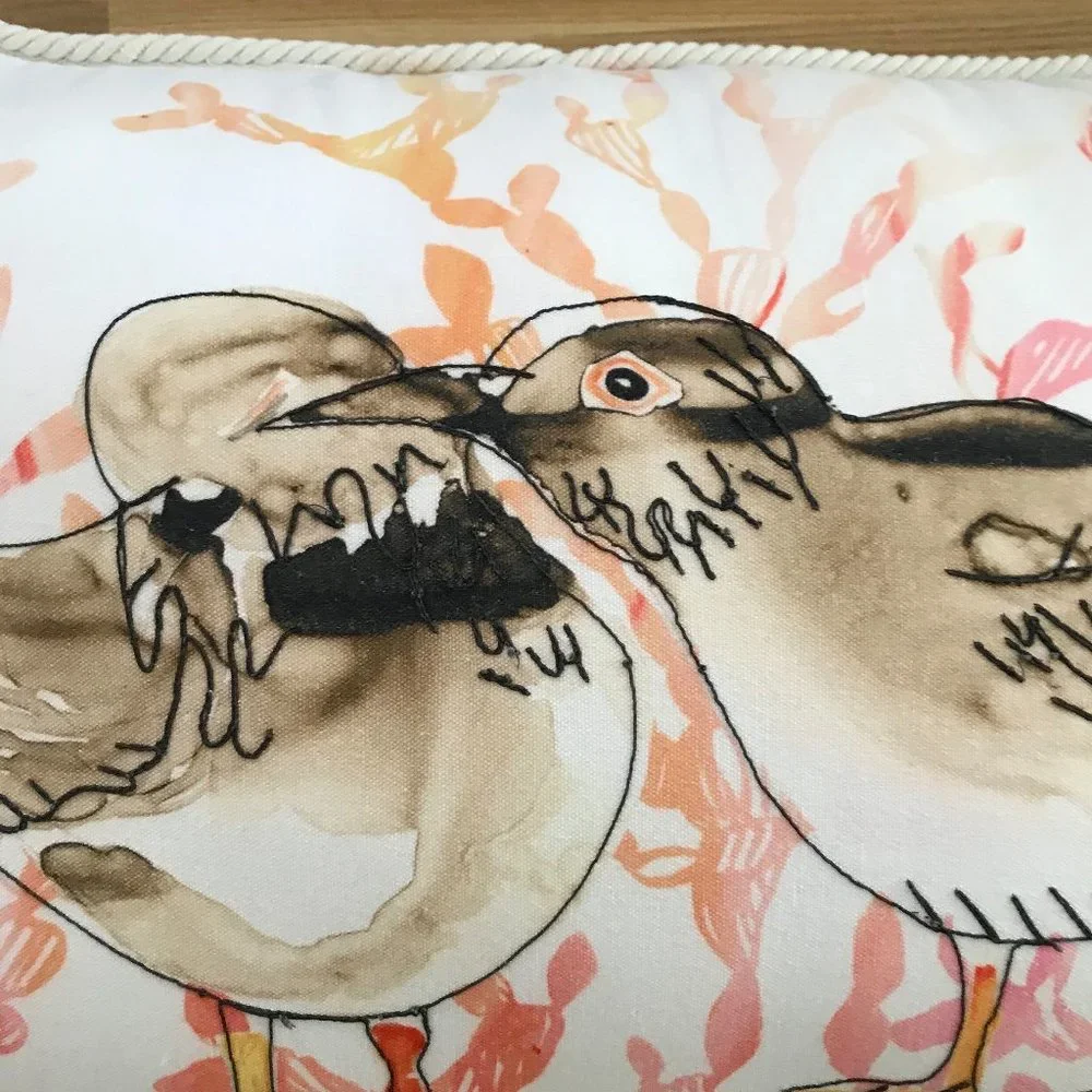 Anthropologie Large Throw Pillow Galapagos Kissing Seagulls Cotton Cover